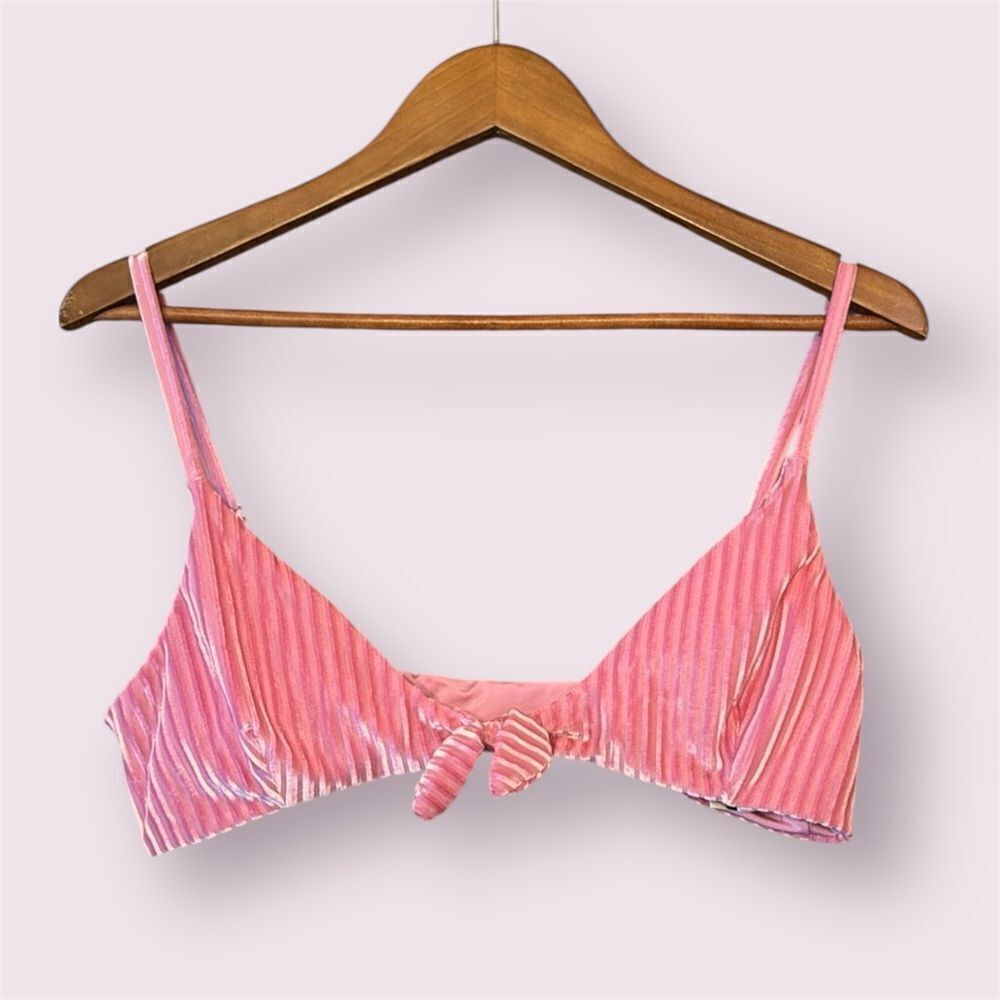DIPPIN DAISYS Pink Ribbed Velvet Tie Knot Bikini Top *NEW*